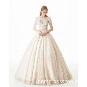 A-line Sweetheart Cathedral Train Satin Beading Wedding Dress